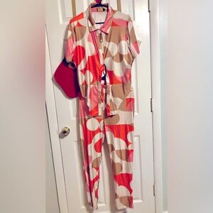 Orange button down v crop short sleeve 2 Piece